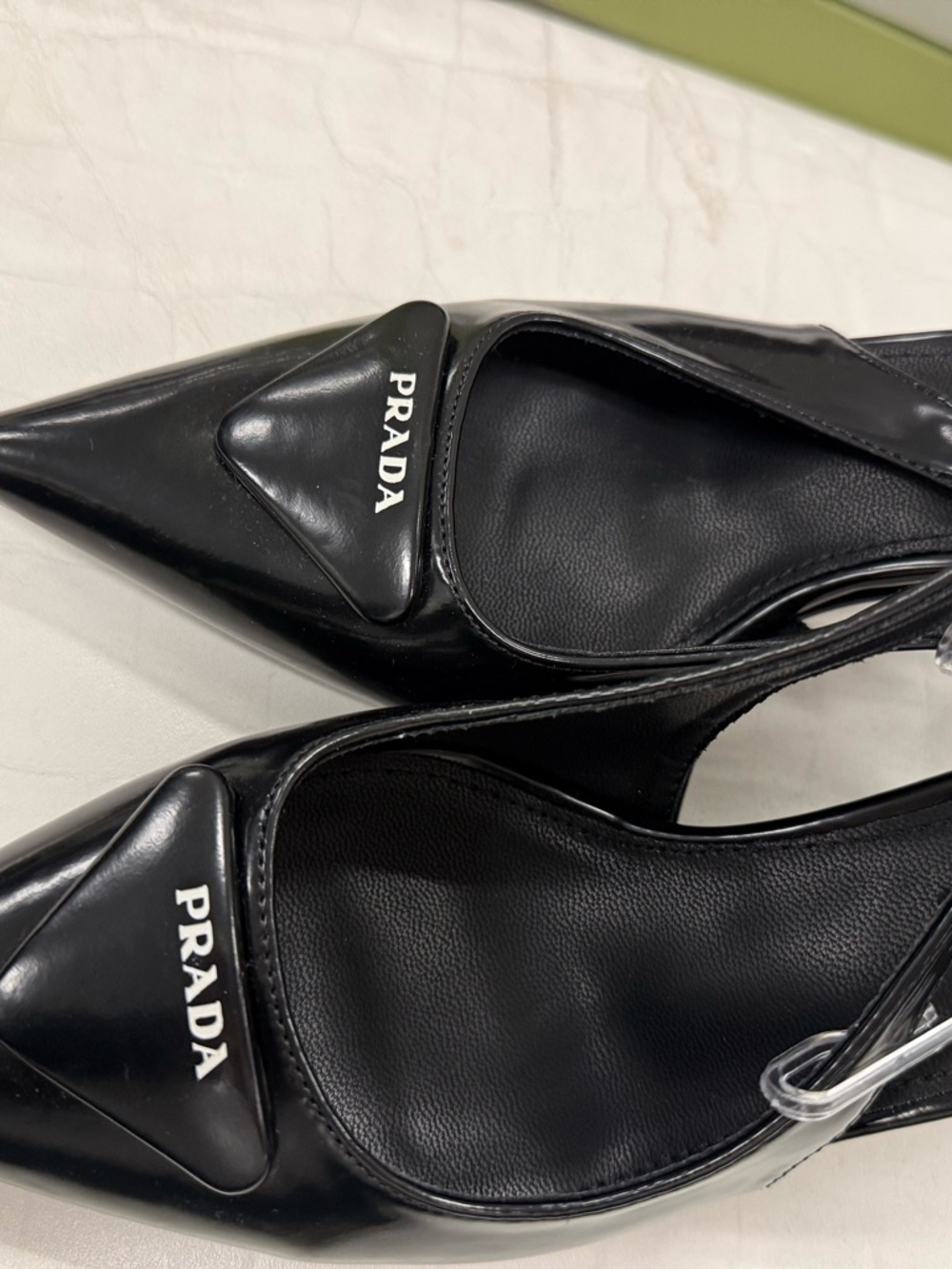 Prada Black Patent Pointed Slingback Heels